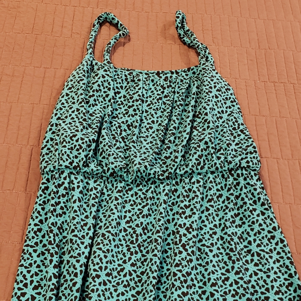 Turquoise and black dress